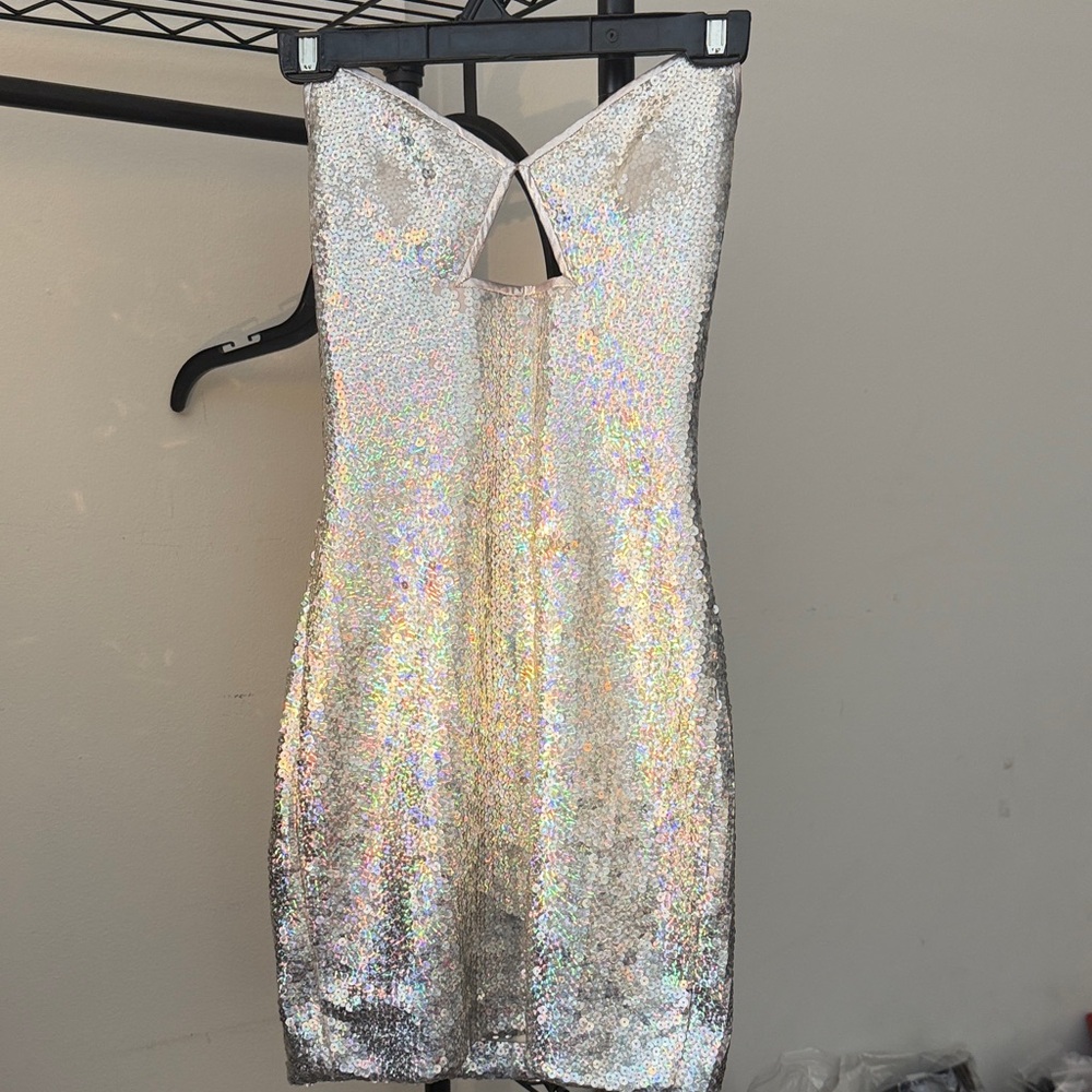 Strapless Silver Sequin Dress